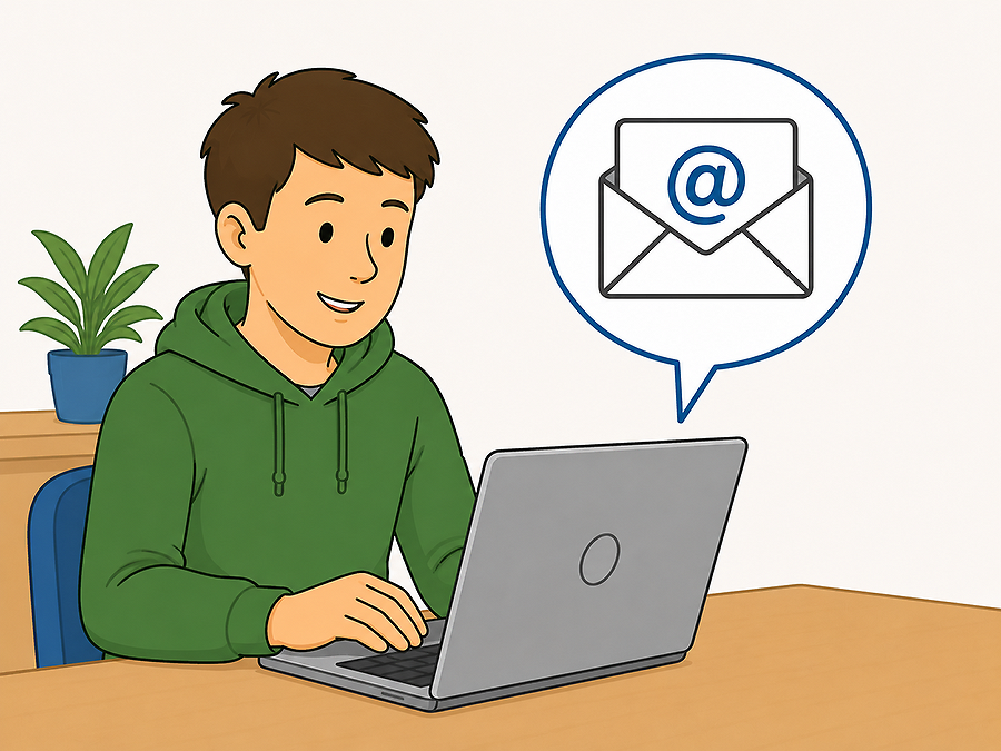 Eine junge Person schreibt eine E-Mail.