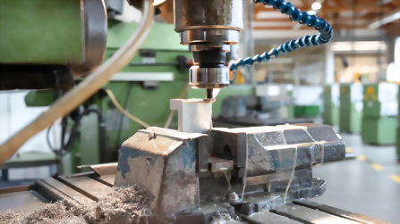 Detailaufnahme einer Fr&auml;smaschine bei der Metallbearbeitung in der Ausbildungswerkstatt.